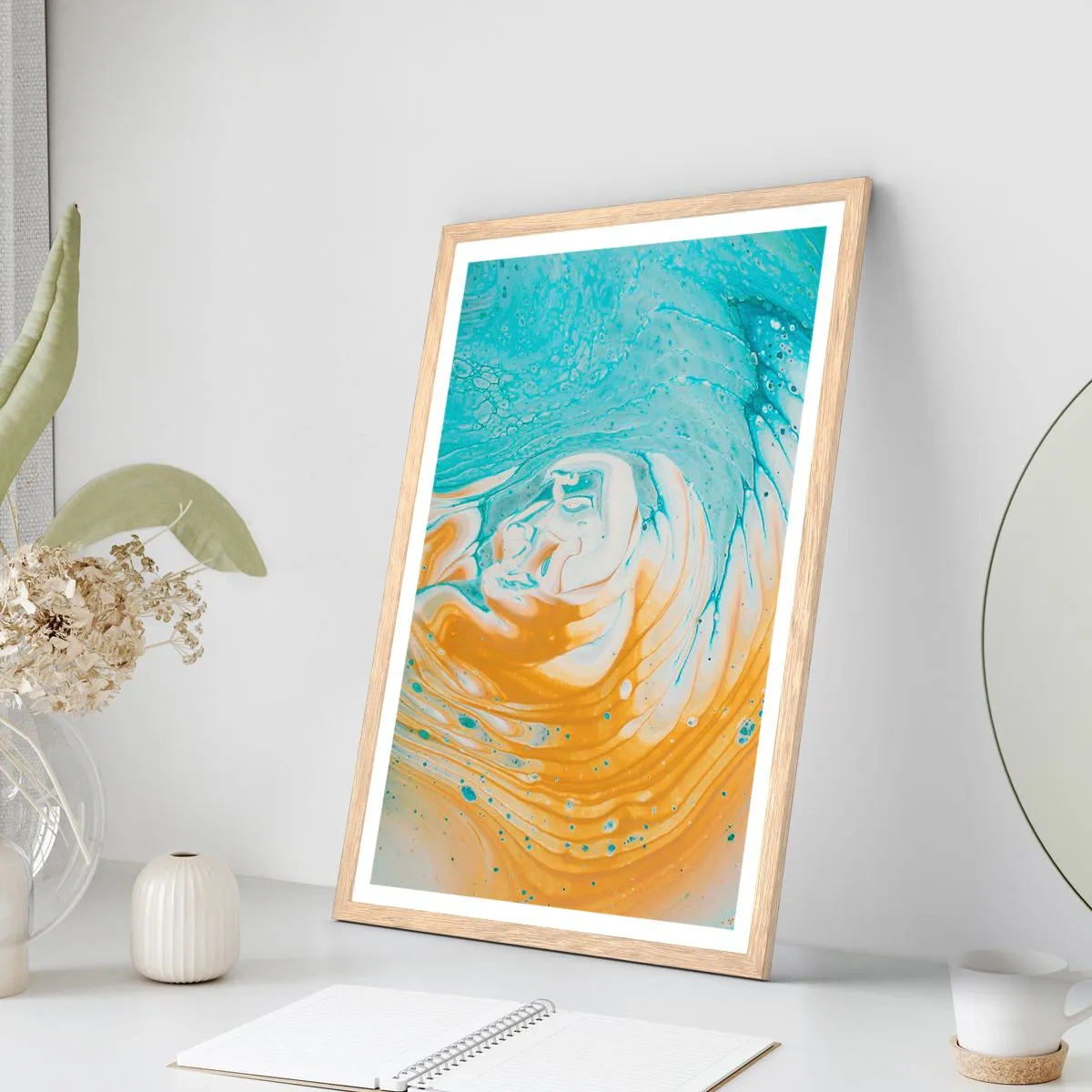 Póster en marco roble claro - Remolino pastel - 50x70 cm