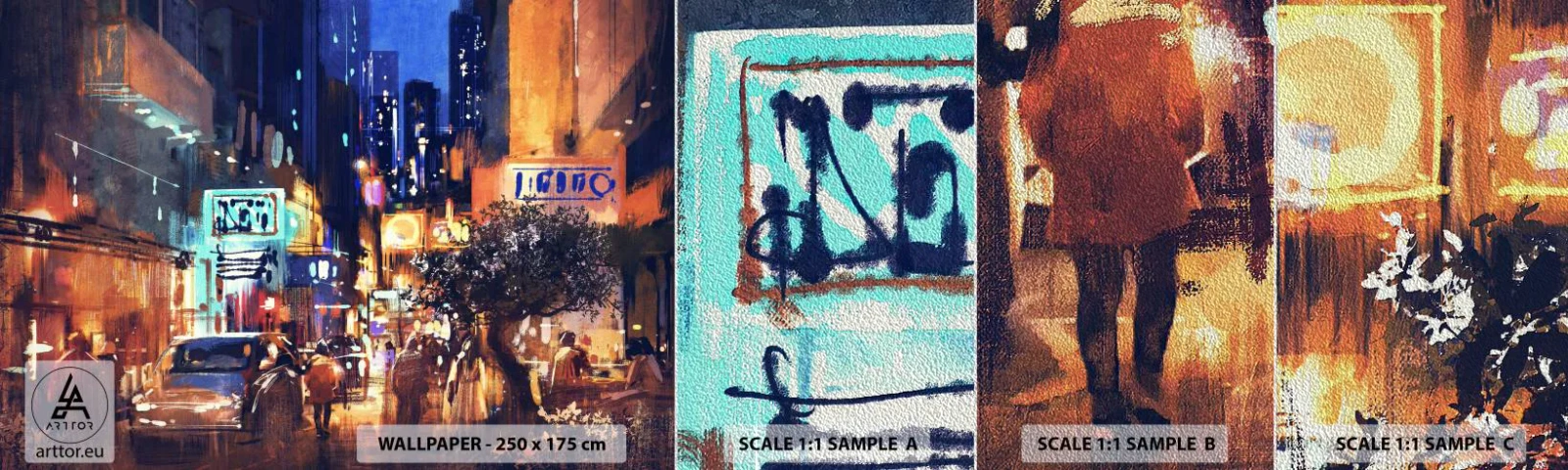 Muestra de fotomural Premium Sand - Y la ciudad no duerme - Ciudad, Gente, Arquitectura - 100x30 cm