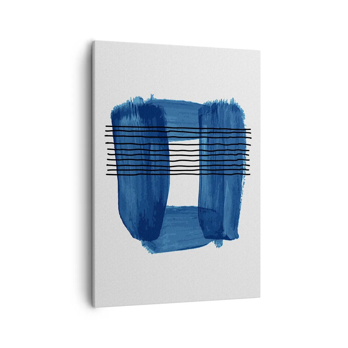 Cuadro sobre lienzo - Impresión de Imagen - Patrón abstracto en tonos azules con líneas negras. - 50x70cm - Composición azul y negra - Decoración de pared moderna para salón y dormitorio ARTTOR