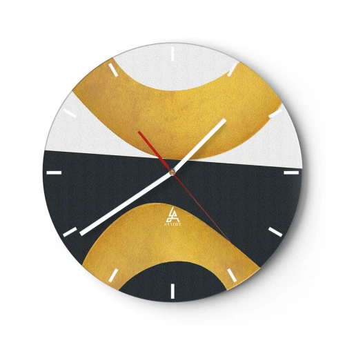 Reloj de pared - Reloj de vidrio - Formas abstractas doradas sobre un fondo blanco y negro - 30x30cm - Blanco, negro, dorado - Decoración de pared moderna para salón, cocina y dormitorio ARTTOR
