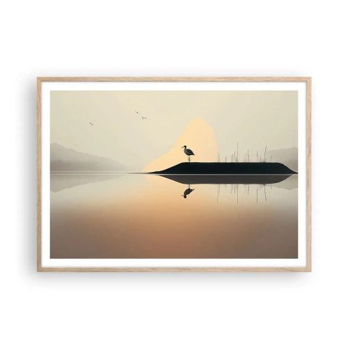 Póster en marco roble claro - Un caballero en el lago - 100x70 cm