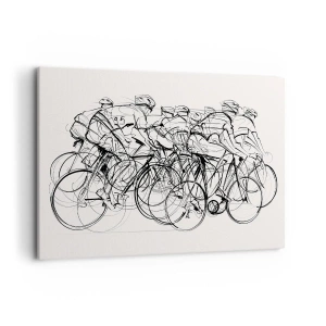 Cuadro sobre lienzo - Impresión de Imagen - Un grupo de ciclistas en movimiento en un estilo minimalista. - 100x70cm - Juntos como un equipo - Decoración de pared moderna para salón y dormitorio ARTTOR