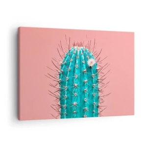 Cuadro sobre lienzo - Impresión de Imagen - Una versión artística de un cactus sobre un fondo rosa. - 70x50cm - Se mira, pero no se toca - Decoración de pared moderna para salón y dormitorio ARTTOR