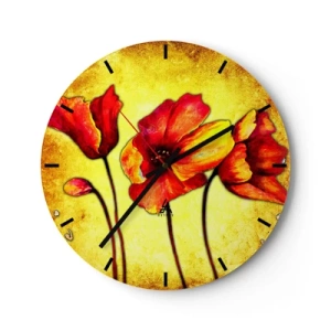 Reloj de pared - Reloj de vidrio - Amapolas rojas sobre un fondo de tonos amarillos cálidos. - 30x30cm - En decoración Art Nouveau - Decoración de pared moderna para salón, cocina y dormitorio ARTTOR