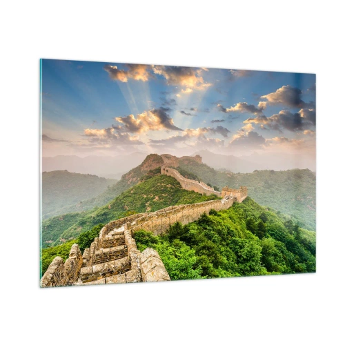 Cuadro sobre vidrio - Impresiones sobre Vidrio - La Gran Muralla China en un paisaje montañoso - 100x70cm - Grandeza duradera - Decoración de pared moderna para salón y dormitorio ARTTOR
