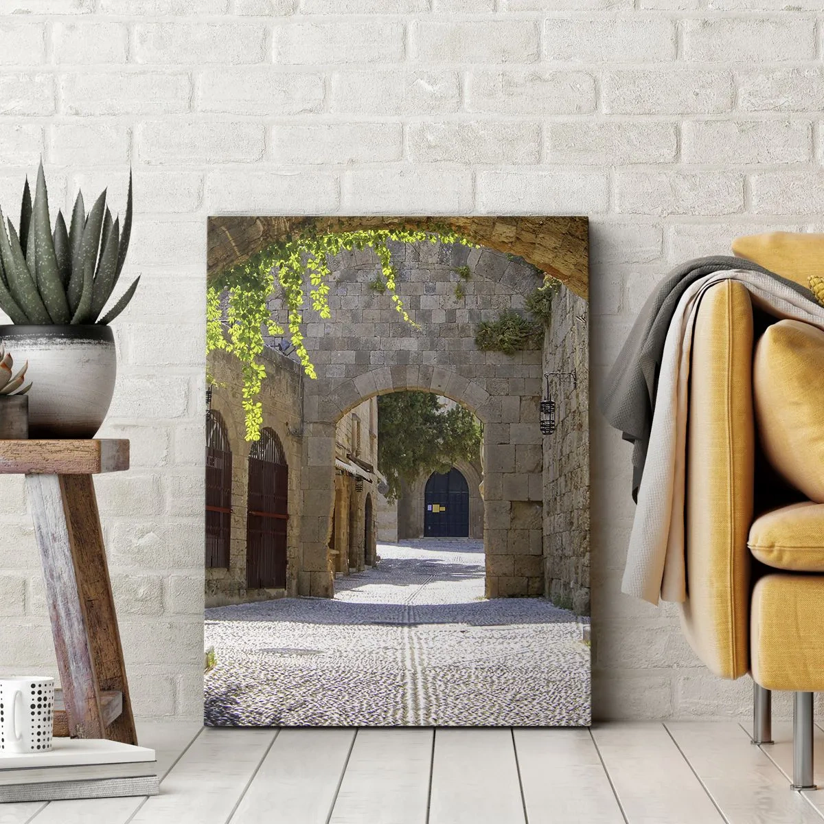 Cuadro sobre lienzo - Impresión de Imagen - Arcos de piedra y calles adoquinadas de estilo medieval - 70x100cm - La procesión está a punto de aparecer. - Decoración de pared moderna para salón y dormitorio ARTTOR