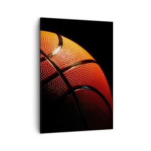 Cuadro sobre lienzo - Impresión de Imagen - Primer plano de una pelota de baloncesto sobre un fondo negro - 50x70cm - Hermoso como un planeta - Decoración de pared moderna para salón y dormitorio ARTTOR
