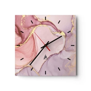 Reloj de pared - Reloj de vidrio - Delicados patrones abstractos en tonos rosa y dorado. - 30x30cm - Caricia de colores - Decoración de pared moderna para salón y dormitorio ARTTOR