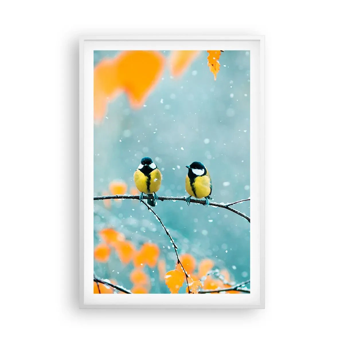 Póster en marco blanco - Cotilleo de pájaros - 61x91 cm