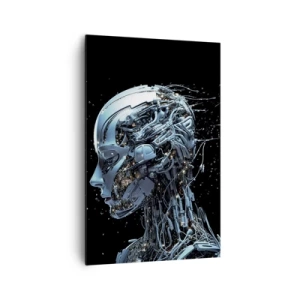 Cuadro sobre lienzo - Impresión de Imagen - Retrato futurista de un cyborg en estilo industrial sobre fondo negro. - 80x120cm - La tecnología es una mujer - Decoración de pared moderna para salón y dormitorio ARTTOR