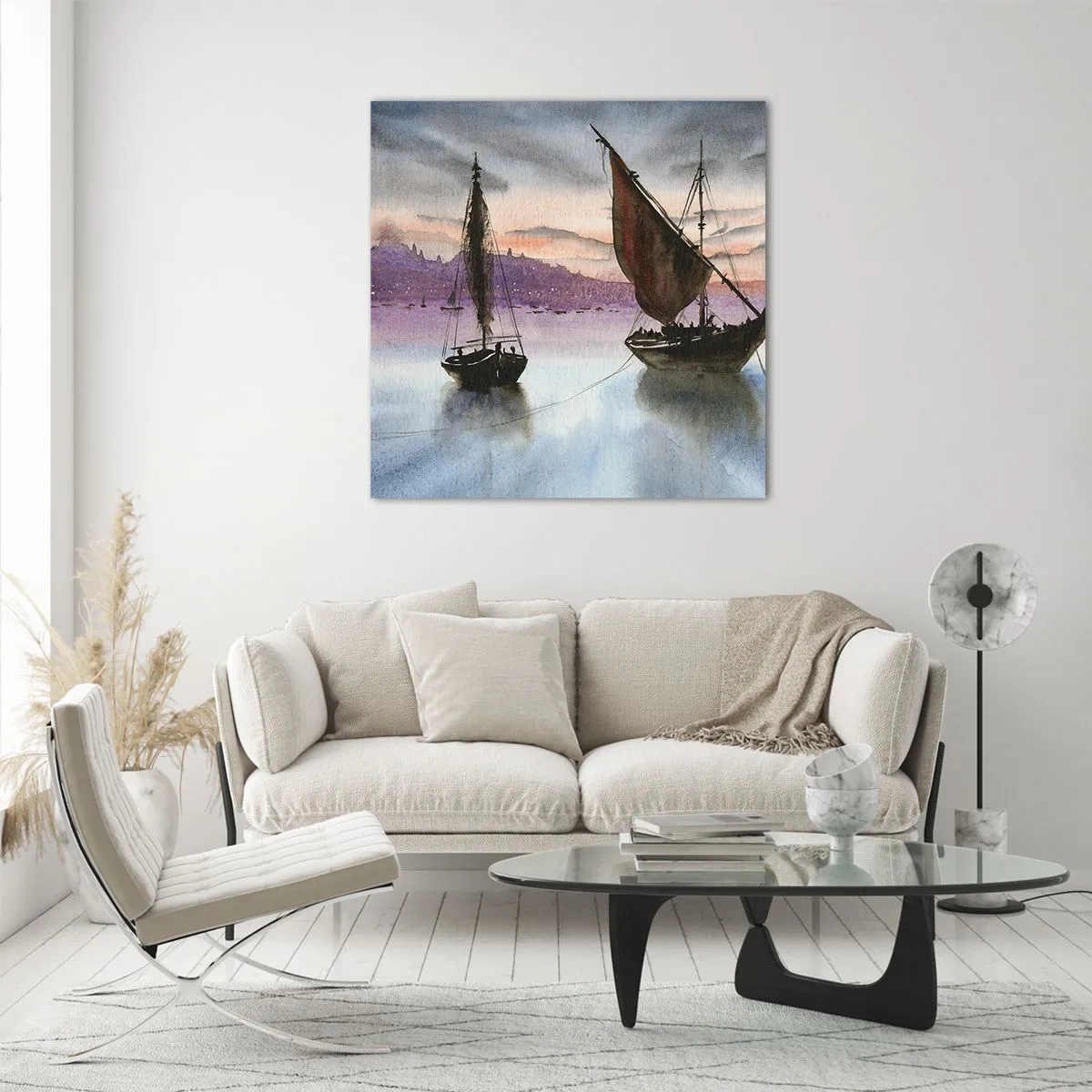 Cuadro sobre vidrio - Impresiones sobre Vidrio - Atardecer en el puerto - 30x30 cm