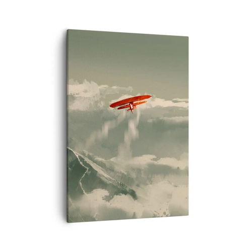 Cuadro sobre lienzo - Impresión de Imagen - Avión rojo sobre montañas nevadas - 50x70cm - Pionero sin miedo - Decoración de pared moderna para salón y dormitorio ARTTOR