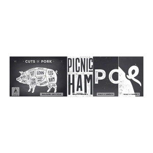 Muestra de fotomural autoadhesivo Deluxe Sticker - Manual del carnicero - Gastronomía, animales cerdo, Cerdo - 100x30 cm
