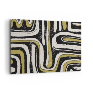 Cuadro sobre lienzo - Impresión de Imagen - Patrón abstracto en negro, blanco y dorado. - 100x70cm - Composición: tramos y callejones - Decoración de pared moderna para salón y dormitorio ARTTOR