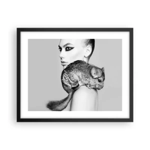 Póster en marco negro - Dama con chinchilla - 50x40 cm