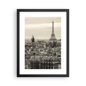 Póster en marco negro - Sobre los tejados de París - 30x40 cm