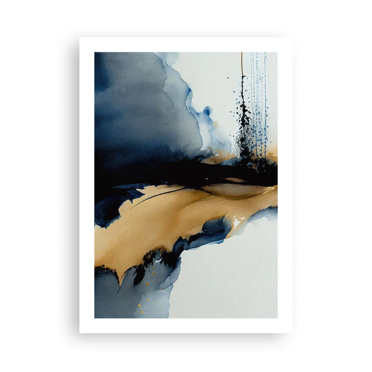 Póster - Una composición abstracta en tonos azul marino y dorado. - 50x70cm - Tras el telón - Decoración de pared moderna para salón y dormitorio ARTTOR