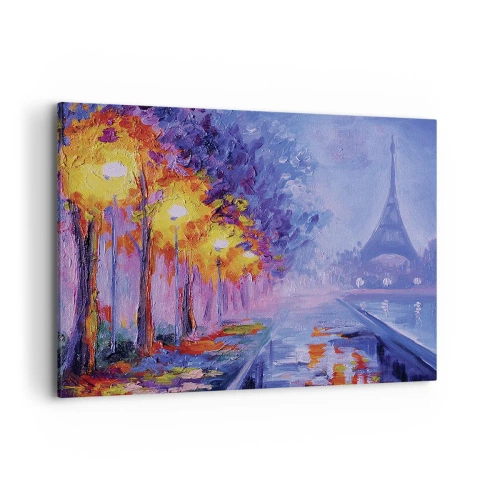 Cuadro sobre lienzo - Impresión de Imagen - Una avenida con farolas en París con la Torre Eiffel al fondo - 120x80cm - Un paseo de ensueño - Decoración de pared moderna para salón y dormitorio ARTTOR