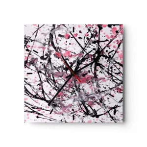 Reloj de pared - Reloj de vidrio - Patrón abstracto en tonos rosa, negro y blanco. - 30x30cm - La fugacidad de la vida - Decoración de pared moderna para salón y dormitorio ARTTOR