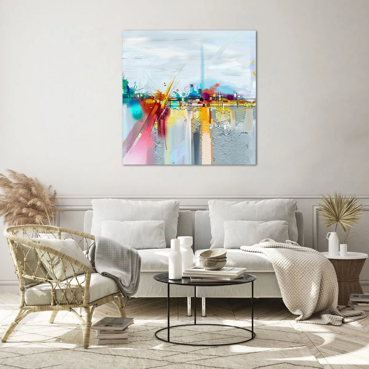 Cuadro sobre vidrio - Impresiones sobre Vidrio - Un puente de alegría sobre el río de la vida - 40x40 cm