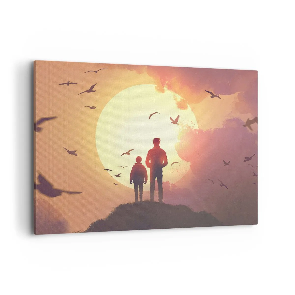 Cuadro sobre lienzo - Impresión de Imagen - Figuras con el sol poniente como telón de fondo - 100x70cm - Cara a cara con el sol - Decoración de pared moderna para salón y dormitorio ARTTOR