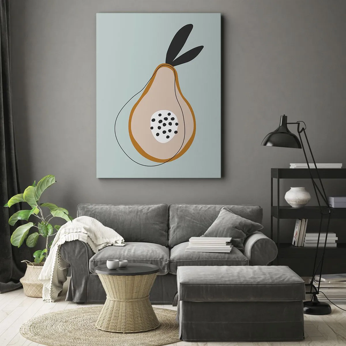 Cuadro sobre lienzo - Impresión de Imagen - Pera abstracta sobre un fondo claro - 50x70cm - El interior de la naturaleza - Decoración de pared moderna para salón y dormitorio ARTTOR