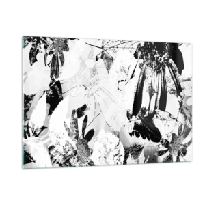 Cuadro sobre vidrio - Impresiones sobre Vidrio - Arreglo floral en blanco y negro de estilo artístico. - 120x80cm - Otoño en negativo - Decoración de pared moderna para salón y dormitorio ARTTOR