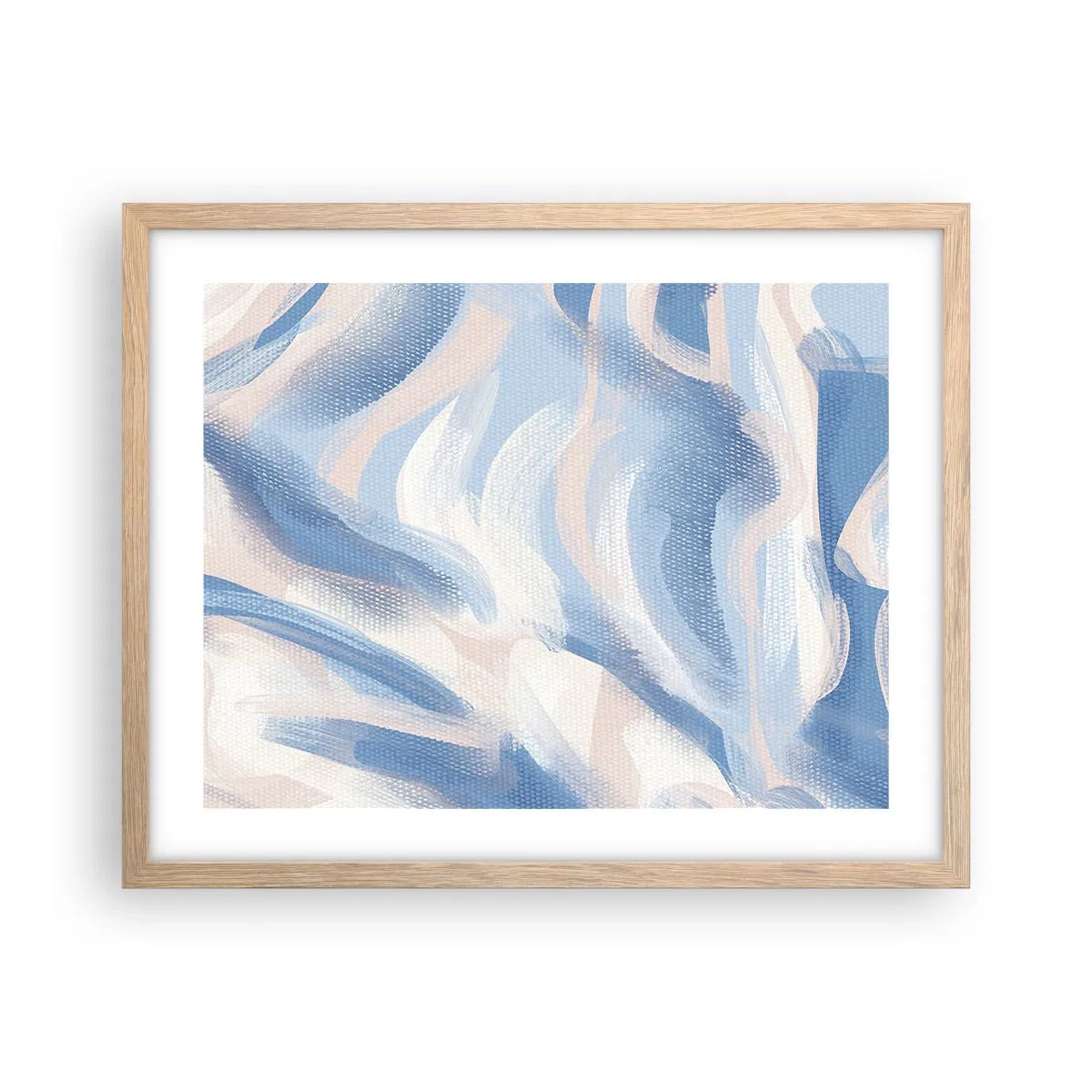 Póster en marco roble claro - Ondas azules - 50x40 cm