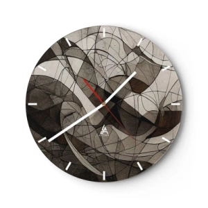 Reloj de pared - Reloj de vidrio - Abstracción orgánica en tonos terrosos con líneas dinámicas. - 30x30cm - Circulación en colores tierra - Decoración de pared moderna para salón, cocina y dormitorio ARTTOR