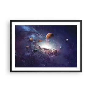 Póster en marco negro - Planetas en una galaxia con una nebulosa al fondo - 70x50cm - La danza alrededor del Sol - Decoración de pared moderna para salón y dormitorio ARTTOR