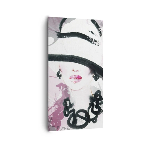 Cuadro sobre lienzo - Impresión de Imagen - Retrato de una dama en negro y rosa - 65x120 cm