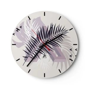 Reloj de pared - Reloj de vidrio - Gráficos modernos con hojas de palma. - 30x30cm - La sombra de una sombra - Decoración de pared moderna para salón, cocina y dormitorio ARTTOR