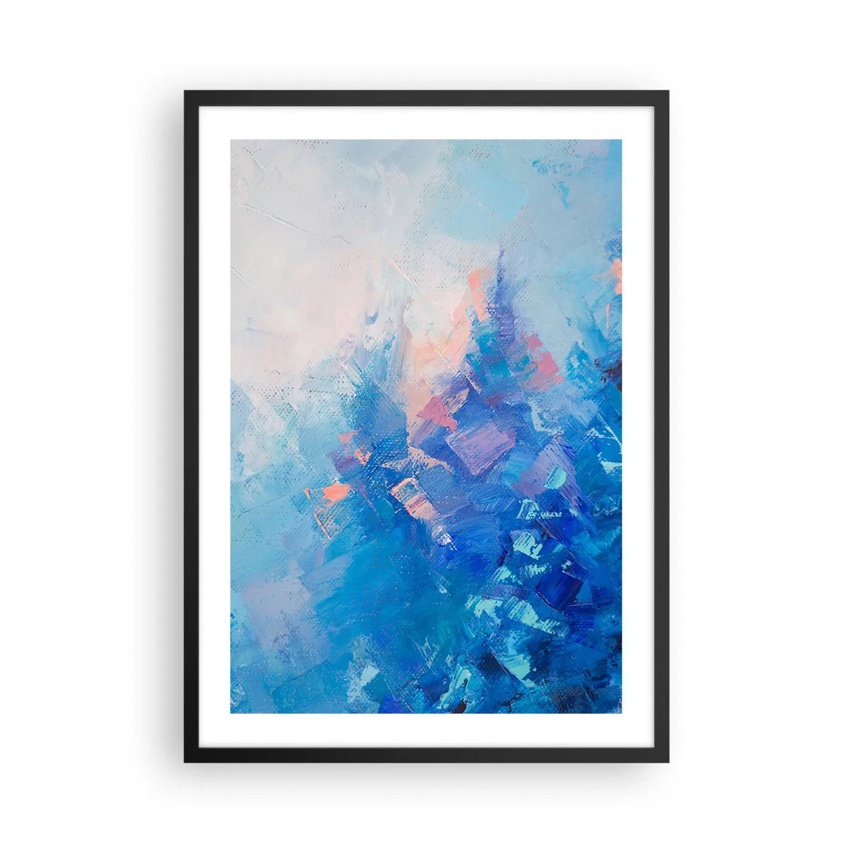 Póster en marco negro - Una composición abstracta en tonos azules y rosas inspirada en un paisaje invernal. - 50x70cm - Abstracción invernal - Decoración de pared moderna para salón y dormitorio ARTTOR
