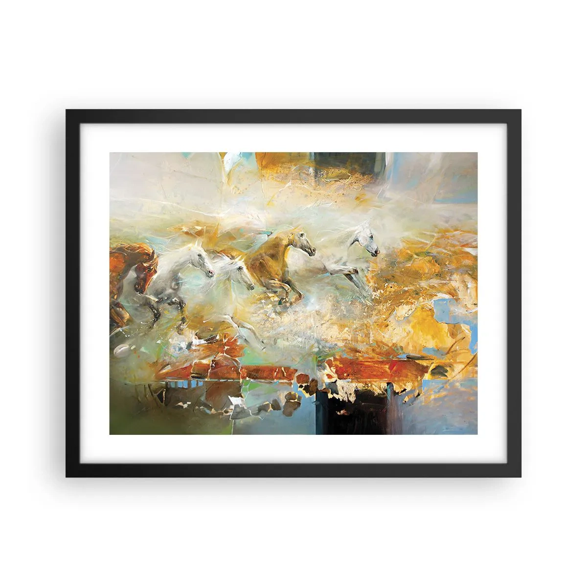 Póster en marco negro - Galopando a través de la luz - 50x40 cm