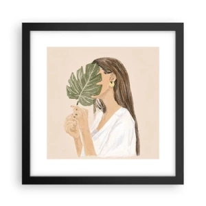 Póster en marco negro - Retrato misterioso con un abanico - 30x30 cm