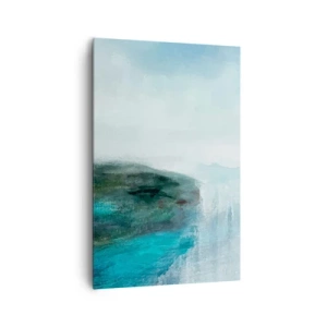 Cuadro sobre lienzo - Impresión de Imagen - Paisaje abstracto en tonos turquesa y gris. - 80x120cm - Abstracción marina - Decoración de pared moderna para salón y dormitorio ARTTOR