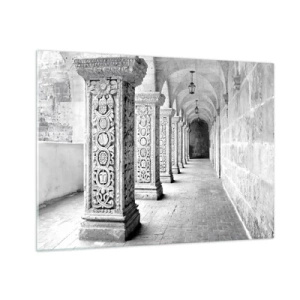 Cuadro sobre vidrio - Impresiones sobre Vidrio - Claustro histórico con columnas talladas - 70x50cm - ¿Y adónde nos llevará...? - Decoración de pared moderna para salón y dormitorio ARTTOR