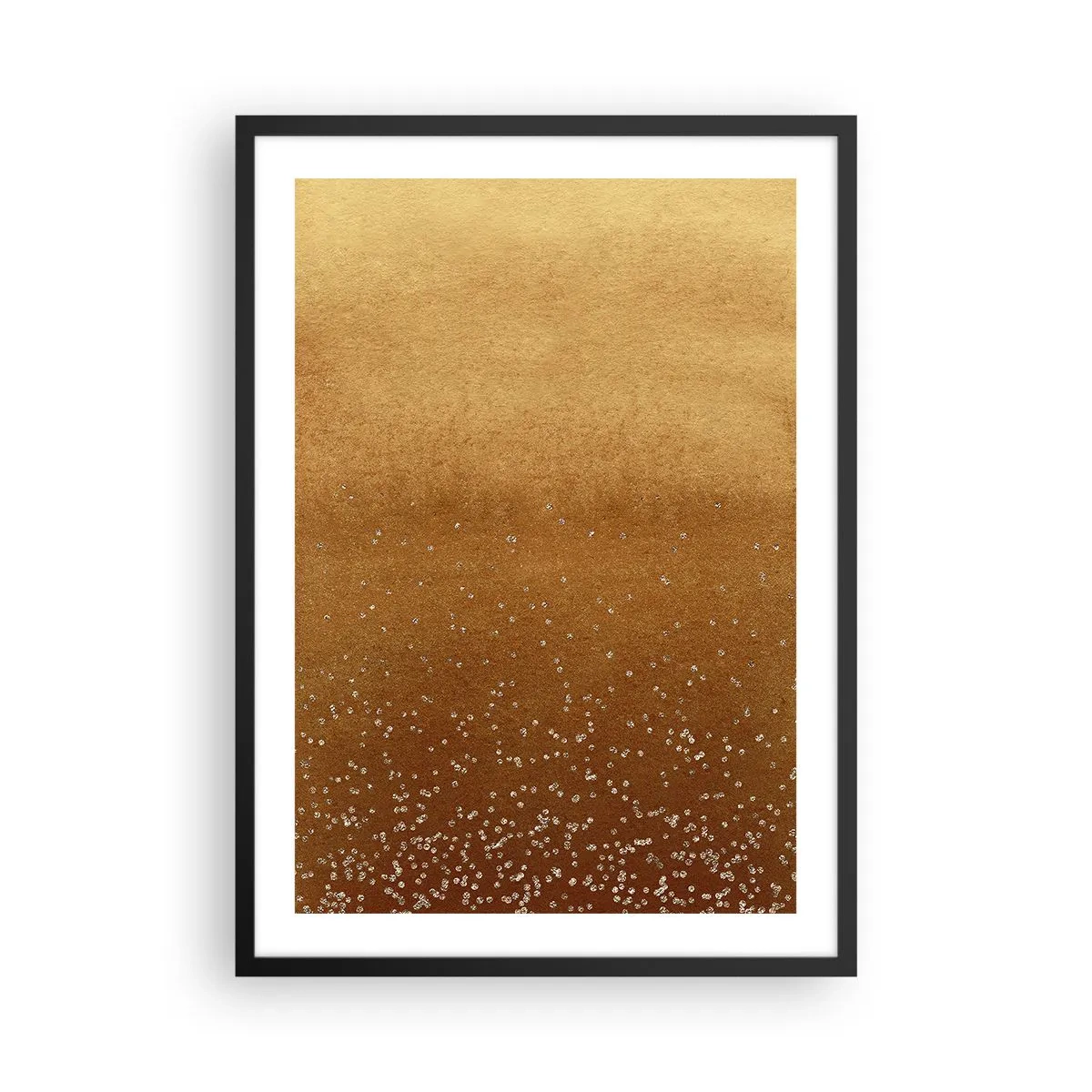 Póster en marco negro - Degradado dorado con pequeños elementos brillantes. - 50x70cm - Nacimiento de la luz - Decoración de pared moderna para salón y dormitorio ARTTOR