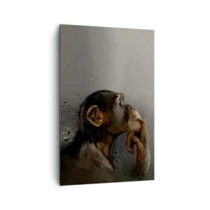 Cuadro sobre lienzo - Impresión de Imagen - Retrato de un mono en pose reflexiva sobre un fondo gris. - 80x120cm - La evolución del pensador - Decoración de pared moderna para salón y dormitorio ARTTOR