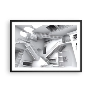 Póster en marco negro - Una composición abstracta de escaleras en una disposición espacial surrealista. - 70x50cm - Paradojas del espacio - Decoración de pared moderna para salón y dormitorio ARTTOR