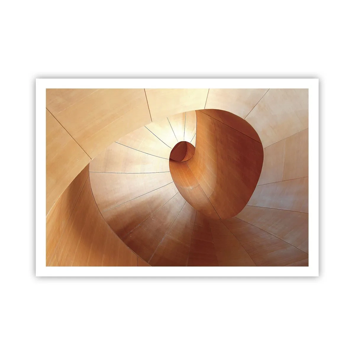 Póster - Espiral abstracta en tonos madera y marrón claro. - 100x70cm - Serpentina arquitectónica - Decoración de pared moderna para salón y dormitorio ARTTOR