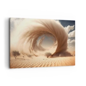 Cuadro sobre lienzo - Impresión de Imagen - Remolino de arena dinámico en un desierto con árboles - 100x70cm - Portal abierto - Decoración de pared moderna para salón y dormitorio ARTTOR