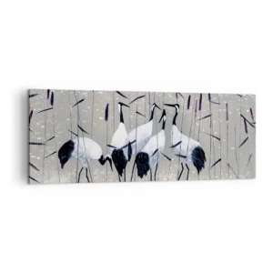 Cuadro sobre lienzo - Impresión de Imagen - Garzas en la hierba contra un fondo tranquilo - 140x50cm - Entre los suyos - Decoración de pared moderna para salón y dormitorio ARTTOR