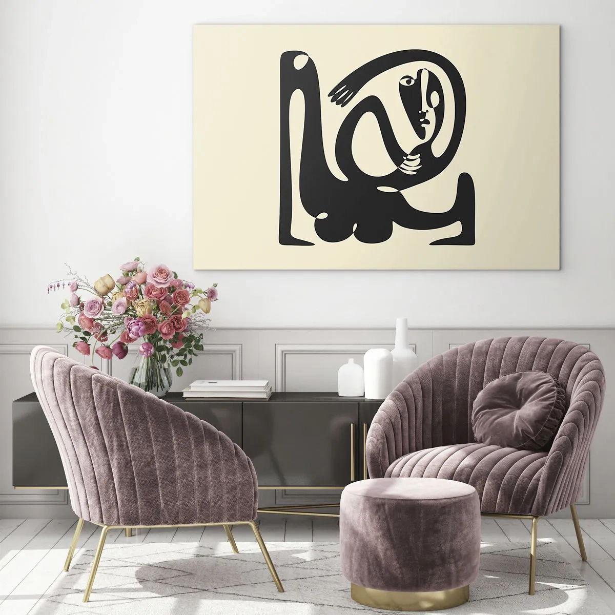 Cuadro sobre vidrio - Impresiones sobre Vidrio - Retrato abstracto en un estilo que recuerda a Picasso - 70x50cm - Casi Picasso - Decoración de pared moderna para salón y dormitorio ARTTOR