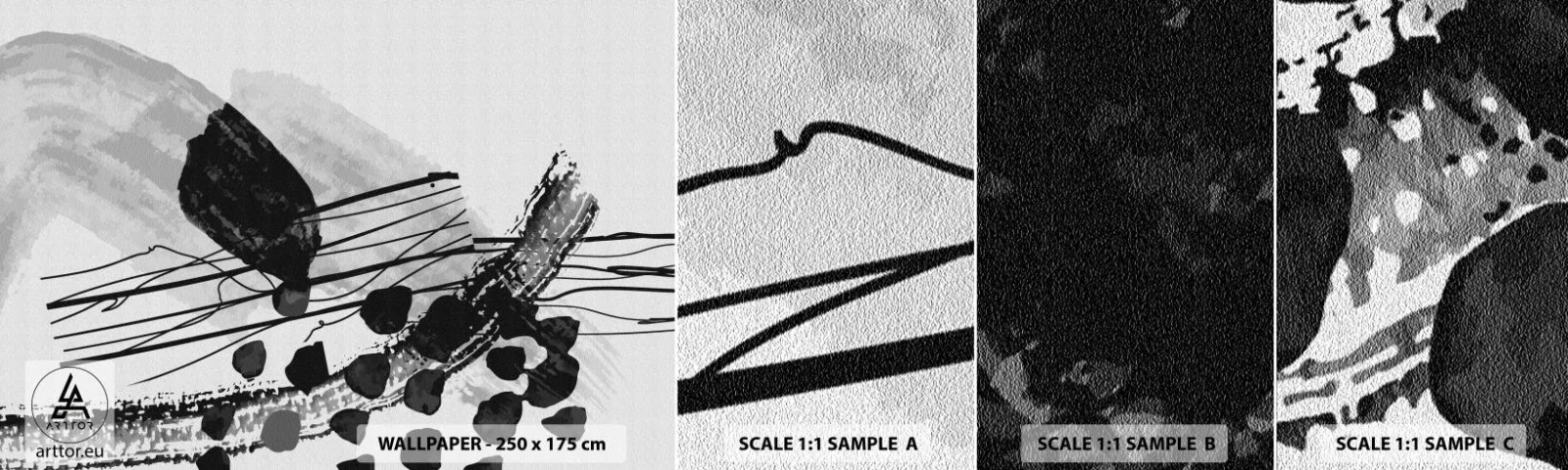 Muestra De Fotomural Standard Eco - Abstracción orgánica en blanco y negro - Abstracción, Moderno, Pedazo - 100x30 cm