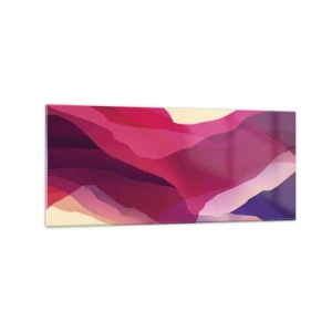 Cuadro sobre vidrio - Impresiones sobre Vidrio - Ondas abstractas en tonos morados y rosas sobre un fondo claro. - 120x50cm - Ondas púrpuras - Decoración de pared moderna para salón y dormitorio ARTTOR