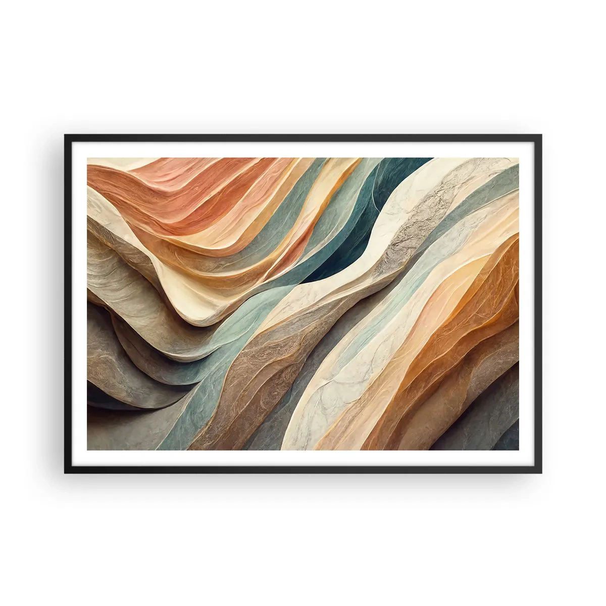 Póster en marco negro - Ondas abstractas en tonos pastel - 100x70cm - Momentos previos al cambio - Decoración de pared moderna para salón y dormitorio ARTTOR