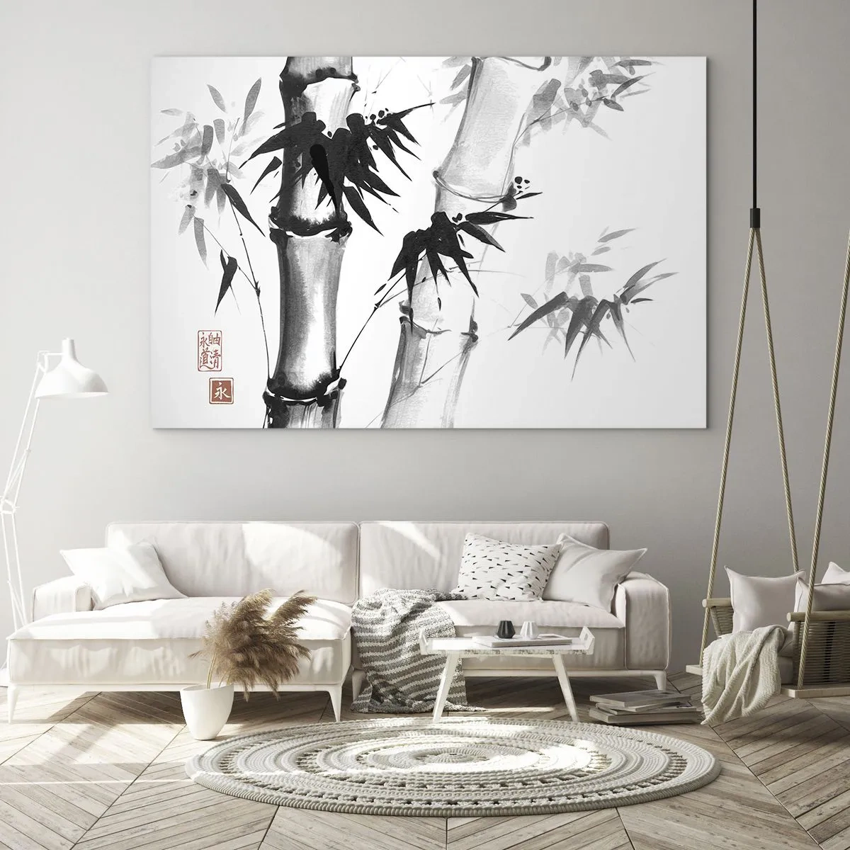 Cuadro sobre vidrio - Impresiones sobre Vidrio - Bambú en estilo tradicional - 100x70cm - Primer plano de Oriente - Decoración de pared moderna para salón y dormitorio ARTTOR