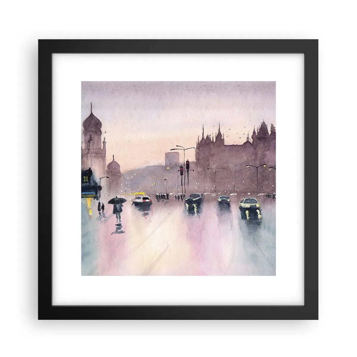 Póster en marco negro - En una niebla lluviosa - 30x30 cm