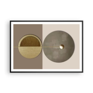 Póster en marco negro - Círculos abstractos en tonos dorados y beige. - 100x70cm - Equilibrio perfecto - Decoración de pared moderna para salón y dormitorio ARTTOR